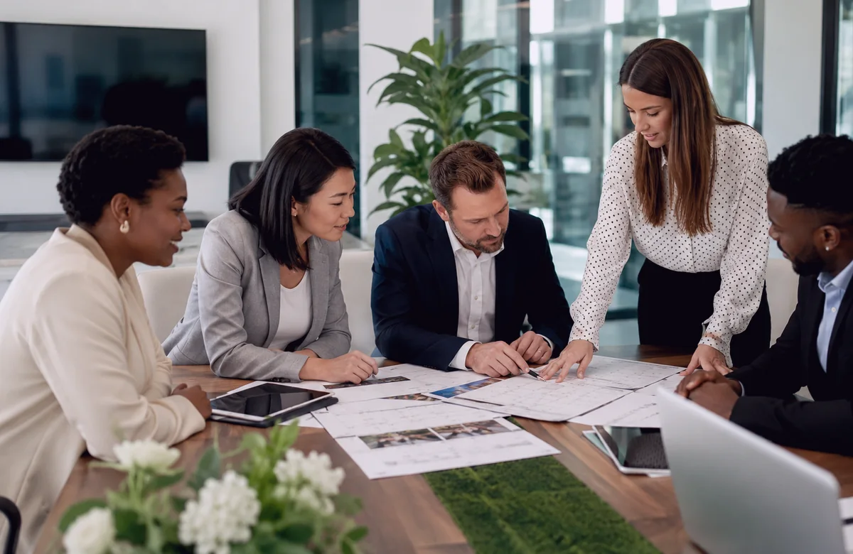 Professional people reviewing event space requirements
